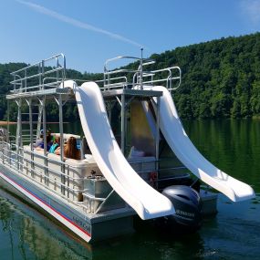 Double Deck / Double Slide Boat - max. occupancy of 18.  2 decks and 2 slides for TWICE the fun!