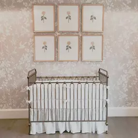 Beautiful install for our littlest Boxwood client using gorgeous Stroheimfabrics wallpaper, a series of Lauren LaChance hydrangeas, and a heavenly crib for this little angel to lay her head!