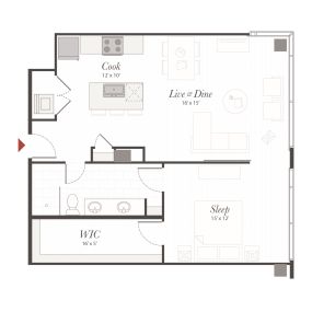 Encore T5 1 Bedroom Apartment Floor Plan