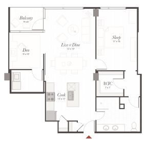 Encore B3 1 Bedroom + Den Apartment Floor Plan