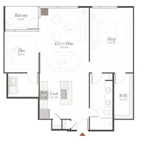 Encore B4 1 Bedroom + Den Apartment Floor Plan