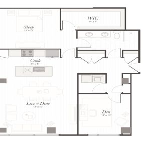 Encore P10 1 Bedroom + Den Apartment Floor Plan