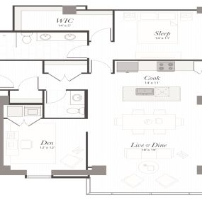 Encore P11 1 Bedroom + Den Apartment Floor Plan