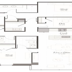 Encore T9 2 Bedroom + Den Apartment Floor Plan