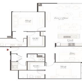 Encore T4 2 Bedroom + Den Apartment Floor Plan