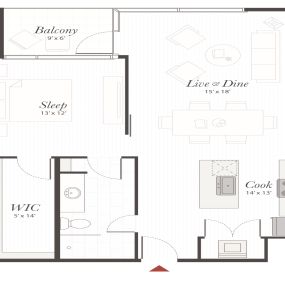 Encore B2 1 Bedroom Apartment Floor Plan
