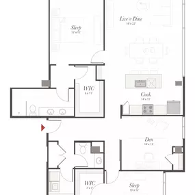 Encore T4 2 Bedroom + Den Apartment Floor Plan