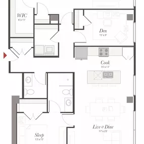 Encore T9 2 Bedroom + Den Apartment Floor Plan