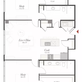 Encore T6 2 Bedroom Apartment Floor Plan