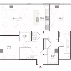Encore X2 2 Bedroom Apartment Floor Plan
