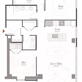 Encore P11 1 Bedroom + Den Apartment Floor Plan