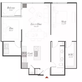 Encore B4 1 Bedroom + Den Apartment Floor Plan