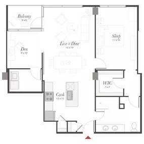 Encore B3 1 Bedroom + Den Apartment Floor Plan
