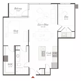 Encore B5 1 Bedroom + Den Apartment Floor Plan
