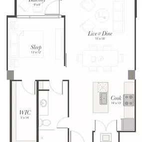 Encore B2 1 Bedroom Apartment Floor Plan