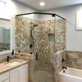 Kerrville's top choice for residential & commercial glass services, including shower doors & enclosures, custom glass table tops & shelving, and mirrors as well as window installation, window repair, re-screening, and commercial glass installation.  Contact us today for more information or to schedule service!