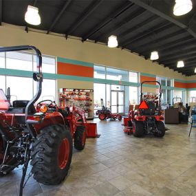 Kubota sub-compact tractors in Bobby Ford Tractor and Equipment showroom