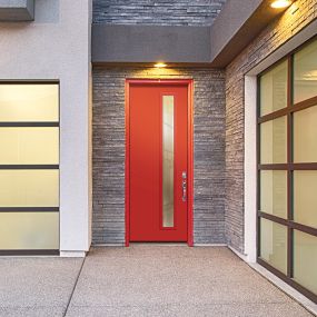 This Red Front Door Adds a Splash of Color to a Modern Home