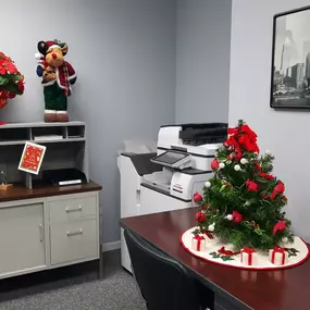 Festive decor in the Dan Snyder Insurance office