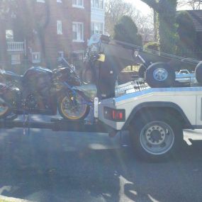 Double J Towing & Transport in Bowie, Maryland 
(240) 286-1494
http://doublejtowing.com/
- Motorcycle towing