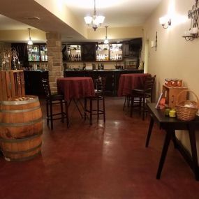 Elegant barroom seating with tables