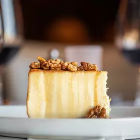 Classic New York Cheesecake with Caramel and Candied Walnuts