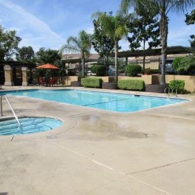 Outdoor Lounge Area with Pool, Spa, and Sundeck