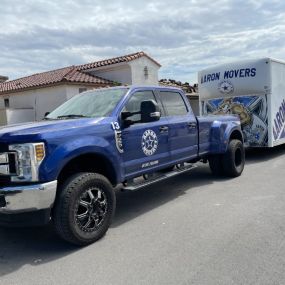 Aaron Movers truck outside of a new home.