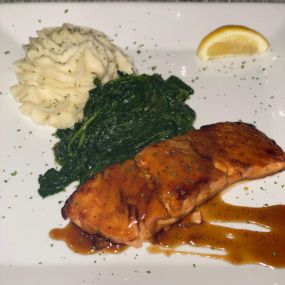 Bourbon Glazed Salmon at Char Steakhouse Restuarant Mahopac