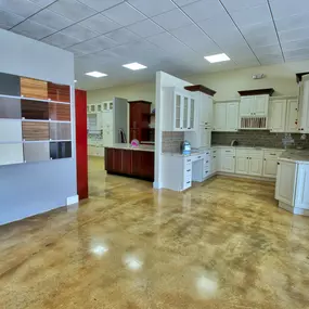 Stone International showroom with a selection of cabinet samples.