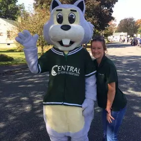 Central One mascot, Oakie with Kaitlin participating in the Spirit of Shrewsbury parade