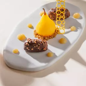 Chef’s Signature: Foie gras and hazelnut lingotto, Sauternes pears and brioche bread