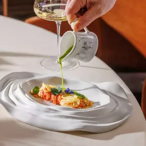 Chef’s Signature:Lobster with sweet and sour lemon, liquid salad, nasturtium and crumbled taralli