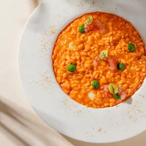 Chef’s Signature: Red prawns risotto with burnt lemon powder, watercress and mascarpone cheese