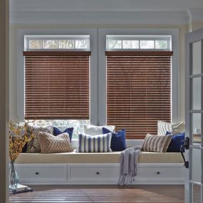Blinds are very versatile and can fit any design style easily. Blinds can be either horizontal or vertical and be made from materials like wood, faux wood and even metal or in stylish and durable fabrics to match your decor. Additional customization options for Blinds include size, colors and operating systems.