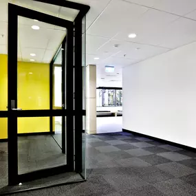 This contemporary office entrance was meticulously cleaned by Dallas Janitorial Services, featuring spotless glass and immaculate flooring. Our specialized glass cleaning services ensure your business makes a crystal-clear first impression.