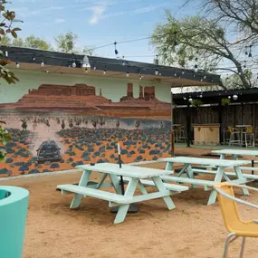 This inviting school patio area was professionally cleaned by Dallas Janitorial Services, featuring sanitized outdoor seating and a well-maintained mural wall. Our exterior educational facility cleaning ensures students enjoy clean, safe outdoor spaces for learning and recreation.