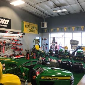 John Deere lawn tractors in RDO Equipment showroom in Watsonville, CA
