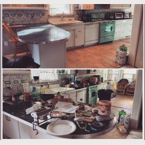 Before and after photo of a kitchen cleanup