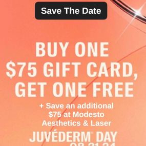 Save the Date! Juvederm Day is Wednesday, August 21st, and here at Modesto Aesthetics and Laser, we will have to buy one-get-one-free fight cards with Alle. Plus, we will also have deals on any purchase of Juvederm filler! The offer is only good for August 21st,  and they will go quickly, so we hope to see you soon! Also, you must be an Alle member, so if you aren’t one yet, stop by, and we can sign you up!