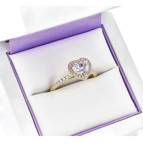 Heart diamond halo engagement ring