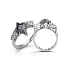 Salt and Pepper Galaxy Diamond Kite Shaped Engagement Ring
