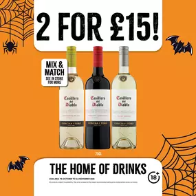 2 for £15 on selected wines. Mix and match.