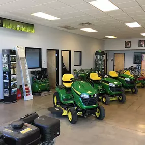 John Deere Lawnmowers parked in RDO Equipment Co. store showroom