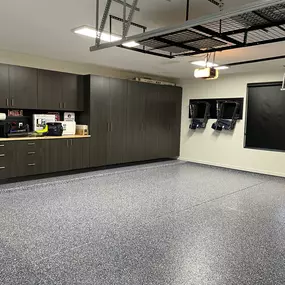 Garage Cabinets/Slat Wall/Overhead Racks With Blue Ice Flooring