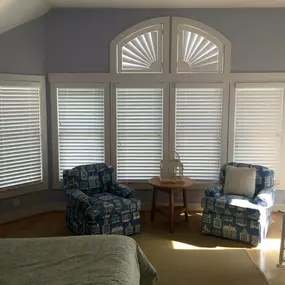 Custom blinds and shutters for specialty shapes by SunnySide Blinds.