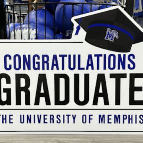 University of Memphis graduation is right around the corner and set for Saturday May 6th. Let the neighbors know you have a Memphis State Graduate by grabbing a yard sign from Tiger Bookstore today!