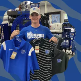 Stock up on Memphis Tiger men's polo shirts at the Tiger Bookstore located on 3533 Walker Ave, Memphis, TN.