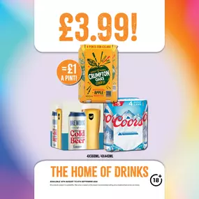 £3.99 on selected small beer, lager & cider packs