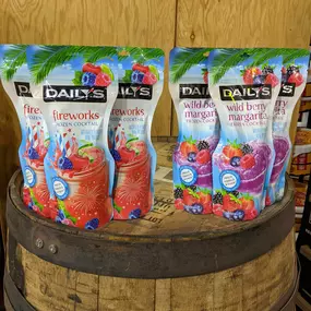 Just in time for the warmer weather headed our way, 2 new flavors of DAILY'S Frozen Drink pouches: FIREWORKS and WILD BERRY MARGARITA! Currently available at both Buffalo Wine & Spirits and Downtown Wine & Spirits.